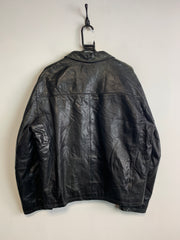 Black Leather Bomber Jacket Men's XXL