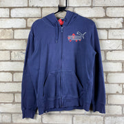 Puma blue hoodie with embroidered logo on front and back mens S