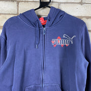 Puma blue hoodie with embroidered logo on front and back mens S