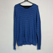 Blue Tommy Hilfiger Striped Knit Jumper Sweater Large