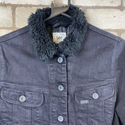 Lee Black Denim Jacket With Fur Collar Mens M