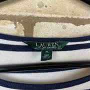 Striped Ralph Lauren long sleeve top with navy buttons on shoulder XL