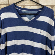 Tommy Hilfiger navy and white striped v neck jumper Woman’s L