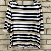 Black and tan Tommy Hilfiger striped 3/4 sleeve blouse Woman’s L