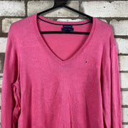 Pink Tommy Hilfiger V-neck jumper with embroidered logo Woman’s XL