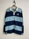 00s Blue Adidas Striped Long-sleeved Polo-shirt Men's Large