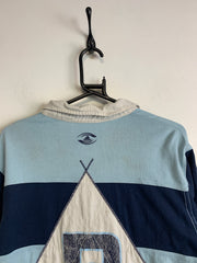 00s Blue Adidas Striped Long-sleeved Polo-shirt Men's Large