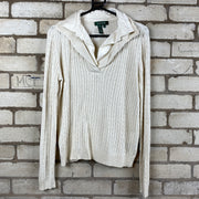 Ralph Lauren Cream and white cable knit sweater with a collared neckline Woman’s L