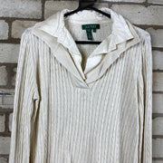 Ralph Lauren Cream and white cable knit sweater with a collared neckline Woman’s L