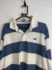 00s Blue-White Nike Striped Long-sleeved Polo-shirt Men's XXL