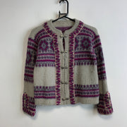 Cream and Purple Knitwear Cardigan Sweater Women's Small