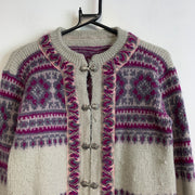 Cream and Purple Knitwear Cardigan Sweater Women's Small