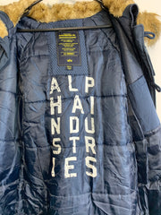 Navy Alpha Industries Parka Long Coat Men's Small