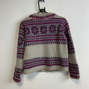 Cream and Purple Knitwear Cardigan Sweater Women's Small