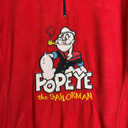Vintage Red Popeye Pullover Quarter Zip Fleece Medium