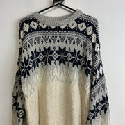 Grey and Beige Knitwear Sweater Men's Medium