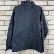 Helly Hansen navy blue waterproof jacket with pink logo woman’s 16