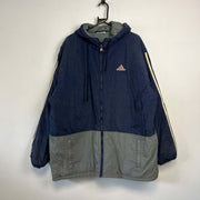 Vintage 90s Navy and Grey Adidas Quilted Jacket Men's XL