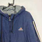 Vintage 90s Navy and Grey Adidas Quilted Jacket Men's XL