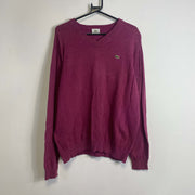 Purple Pink Lacoste V-Neck Jumper Sweater Medium