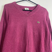 Purple Pink Lacoste V-Neck Jumper Sweater Medium