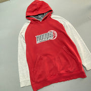 00s Red and Grey Nike Hoodie Women's XL