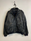 Black Leather Bomber Jacket Men's XL