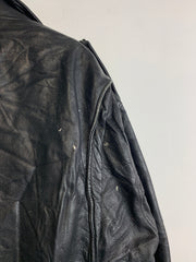 Black Leather Bomber Jacket Men's XL