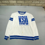 Vintage White and Blue Gear Sweatshirt Men's Medium