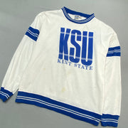 Vintage White and Blue Gear Sweatshirt Men's Medium