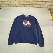 Vintage 90s Navy Fruit of The Loom Sweatshirt Men's Medium