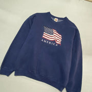 Vintage 90s Navy Fruit of The Loom Sweatshirt Men's Medium