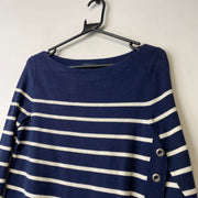 Navy and White Tommy Hilfiger Jumper Women's Medium