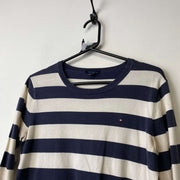 Navy and White Tommy Hilfiger Jumper Women's Medium