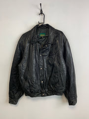 Vintage Black Leather Jacket Men's Large