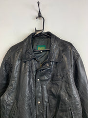 Vintage Black Leather Jacket Men's Large