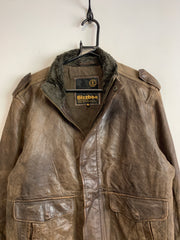 Brown Leather BIzzbee Bomber Jacket Men's Large