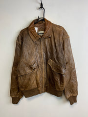 Brown Leather Bomber Jacket Men's Large