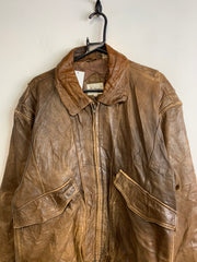 Brown Leather Bomber Jacket Men's Large