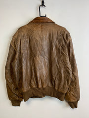 Brown Leather Bomber Jacket Men's Large