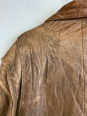 Brown Leather Bomber Jacket Men's Large