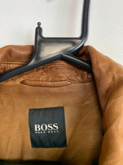 Brown Leather Boss Bomber Jacket Men's