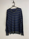 Blue-Grey Tommy Hilfiger Striped V-neck Jumper Men's Large