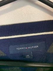 Blue-Grey Tommy Hilfiger Striped V-neck Jumper Men's Large