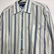 Vintage White Tommy Hilfiger Striped Shirt Medium