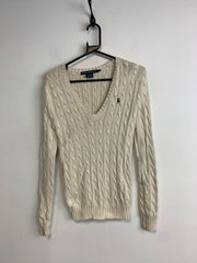 Beige Ralph Lauren Sport V-neck Knitwear Jumper Women's Medium