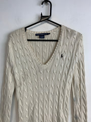 Beige Ralph Lauren Sport V-neck Knitwear Jumper Women's Medium