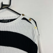 White Navy Lauren Ralph Lauren Knit Jumper Sweater Womens Small
