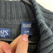 Black Chaps Ralph Lauren Quarter Zip Knit Jumper Sweater Large