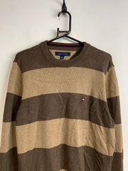 Brown Tommy Hilfiger Striped Crew-neck Jumper Men's Medium